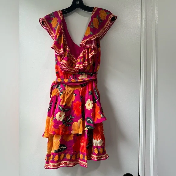 Farm Rio Pink Flowers Tapestry Mini Dress Size XS - Picture 5 of 15